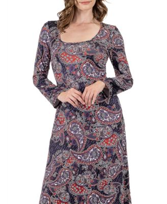 Women's Long Sleeve Paisley A-Line Maxi Dress
