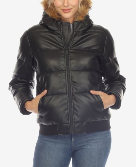 Женские худи White Mark Women's Removable Furry Bomber Leather Jacket