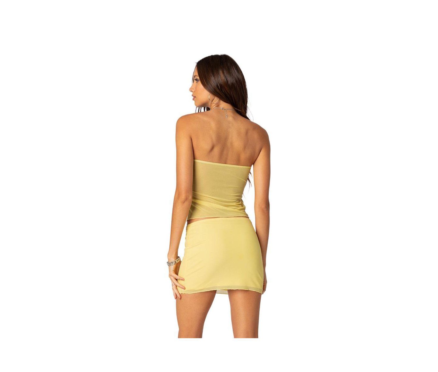 Женский топ Edikted Cyrene Split Front Sheer Mesh, цвет: Жёлтый — фото 2