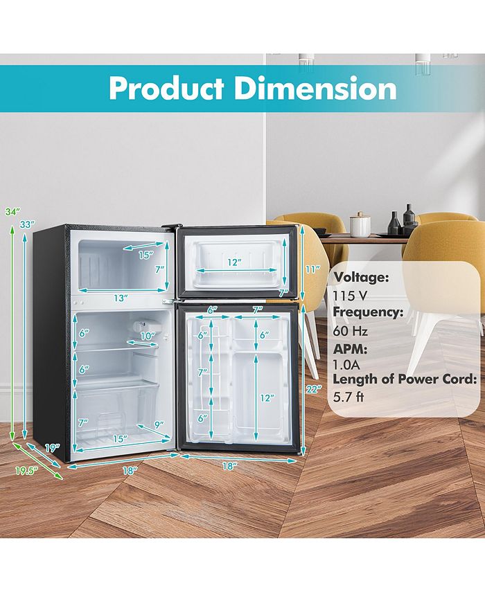Costway 3.2 Cu.Ft Mini Refrigerator with Freezer Compact Fridge with 2