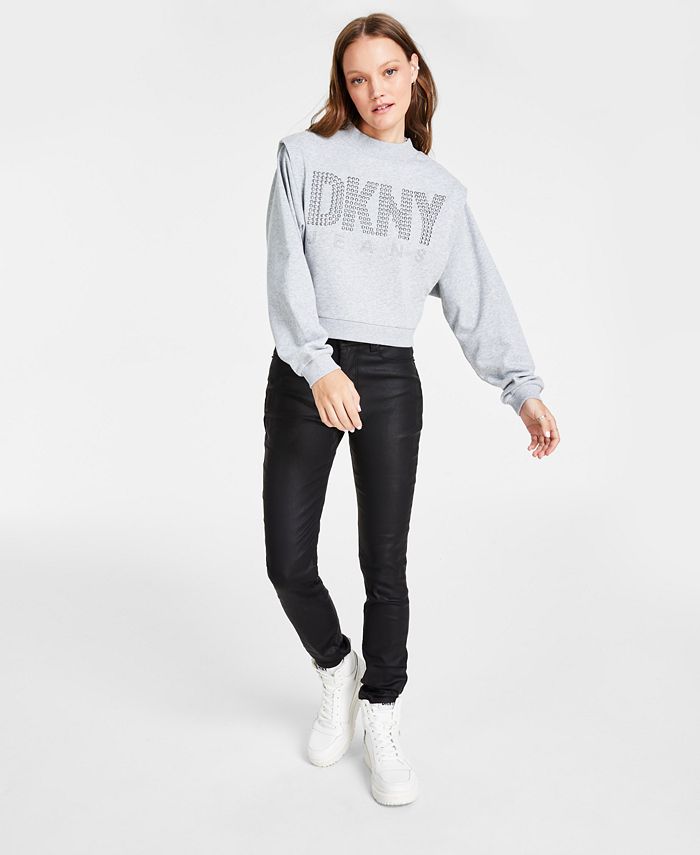 DKNY Jeans Women's Long-Sleeve Studded-Logo Sweatshirt & Coated-Denim ...
