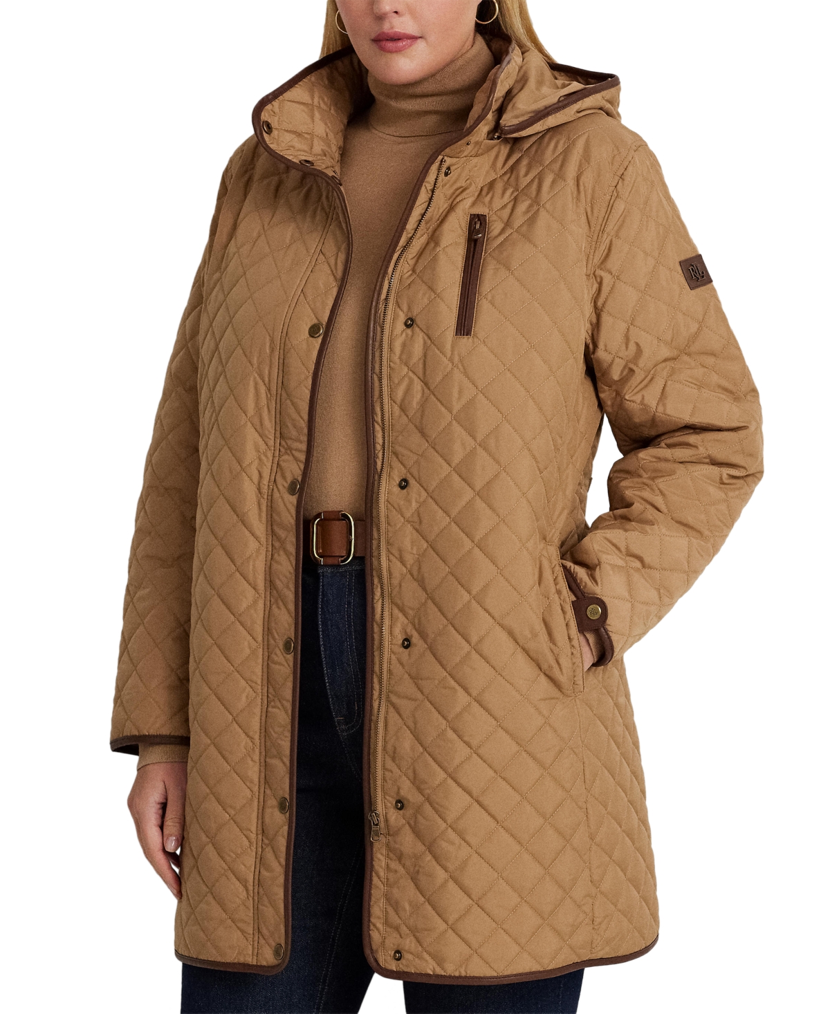 Lauren Ralph Lauren Women's Plus Size Quilted Coat, Created For Macy's In Classic Camel