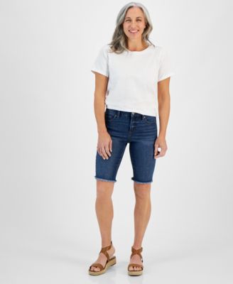 Petite Raw-Edge Denim Bermuda Shorts, Created for Macy's