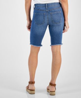 Petite Raw-Edge Denim Bermuda Shorts, Created for Macy's