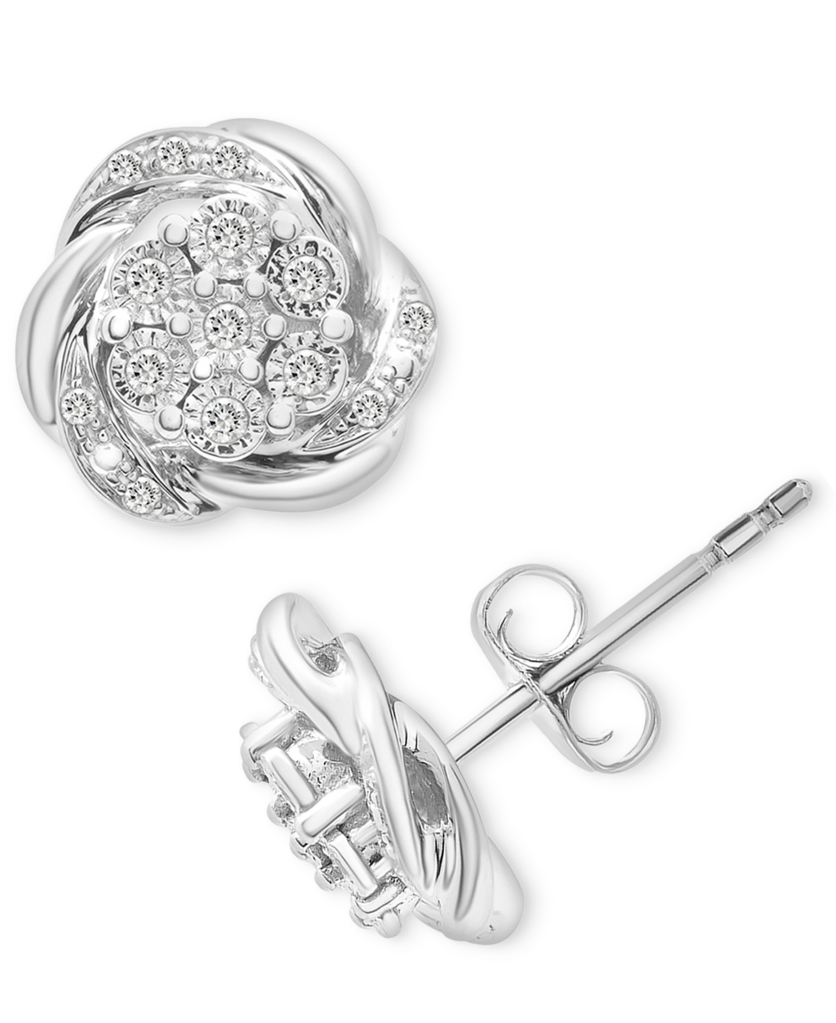 Macy's Diamond Flower Stud Earrings (1/4 Ct. T.w.) In Sterling Silver, Created For