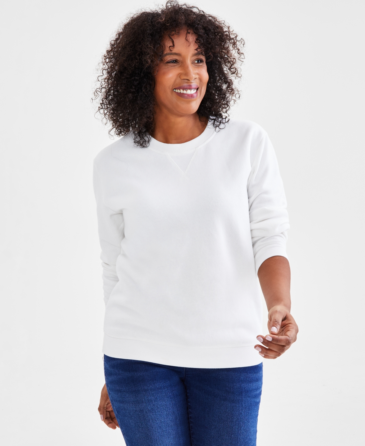 Style & Co Women's Long-sleeve Crewneck Sweatshirt, Created For Macy's In Soft White