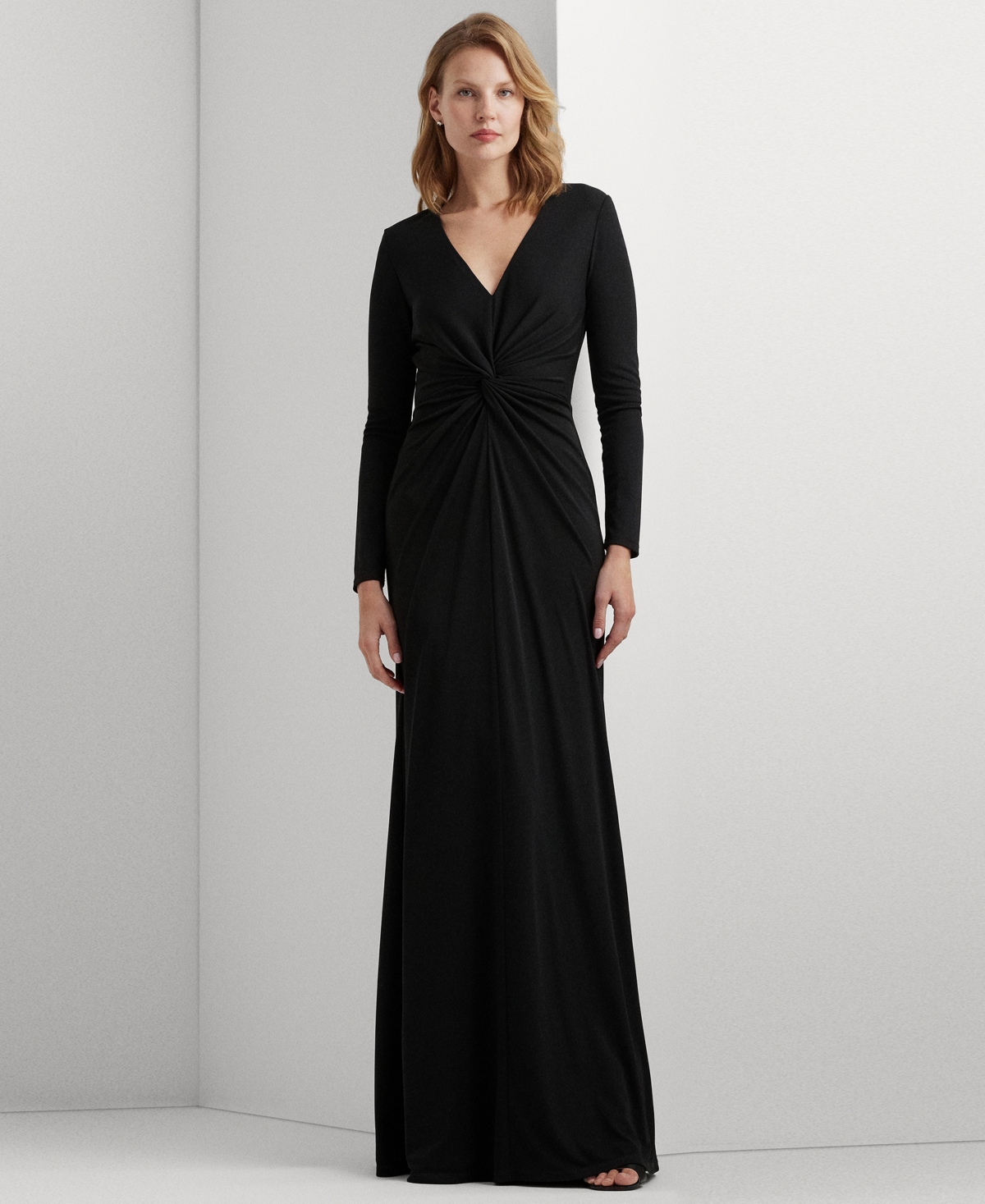 Lauren Ralph Lauren Women's Twist-front Long-sleeve A-line Jersey Gown In Black
