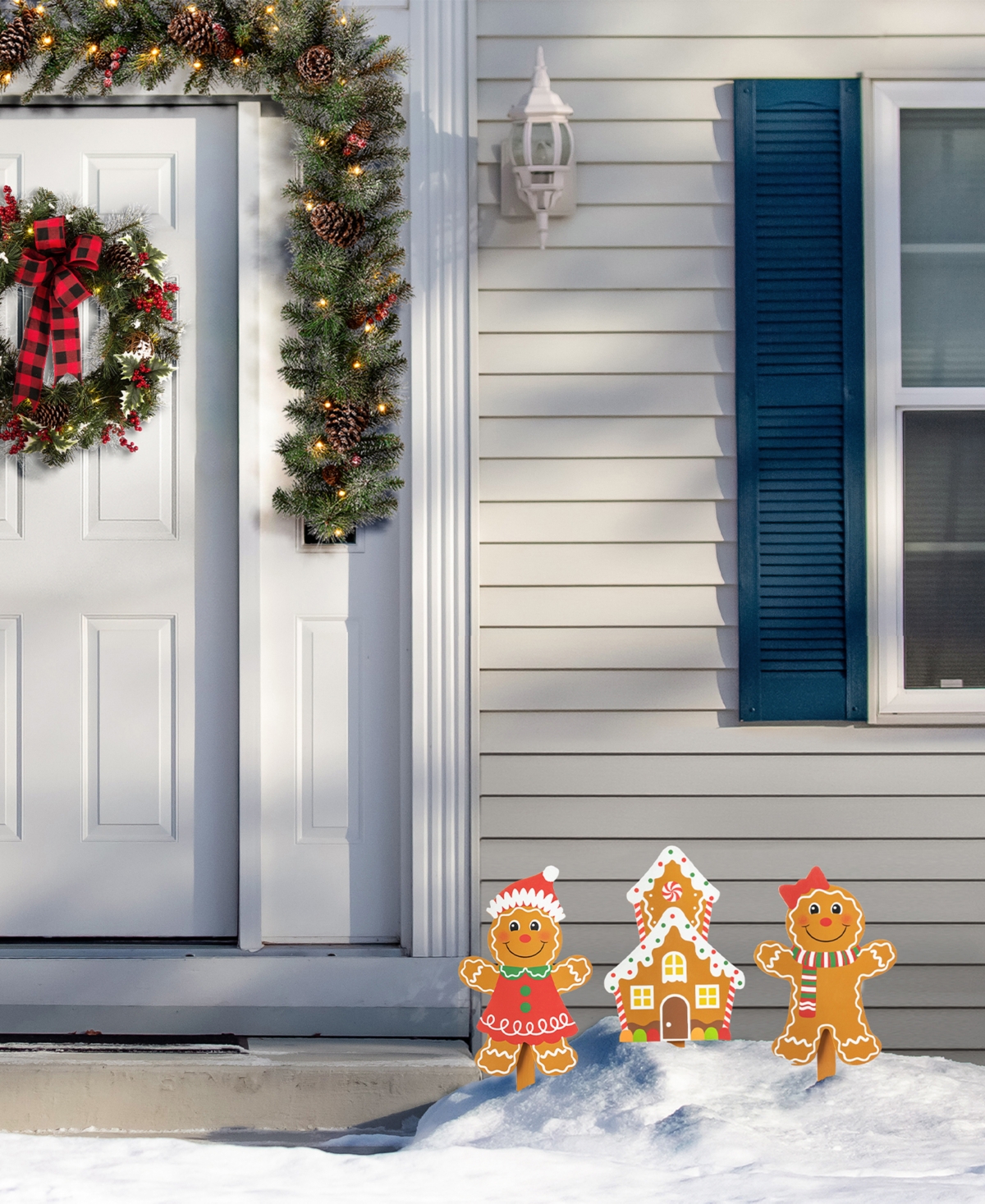 Glitzhome Wooden Gingerbread Man Yard Stake, Set of 3