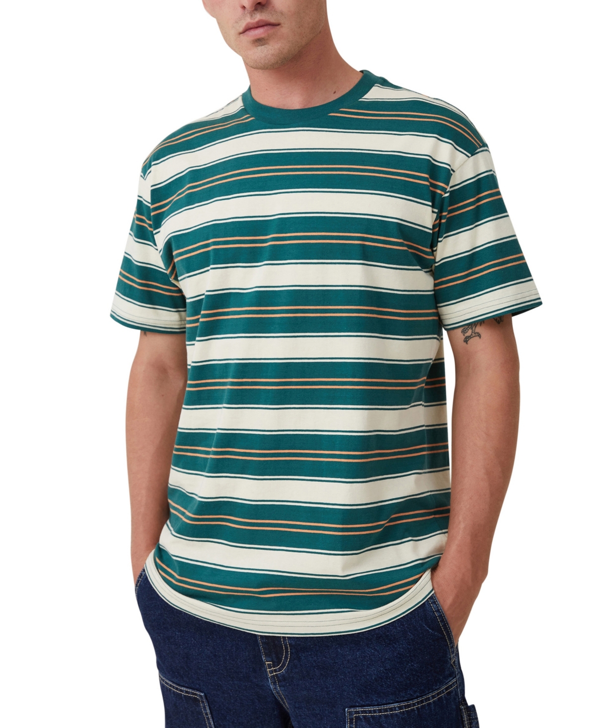 Cotton On Men's Loose Fit Stripe T-shirt In Green Everyday Stripe
