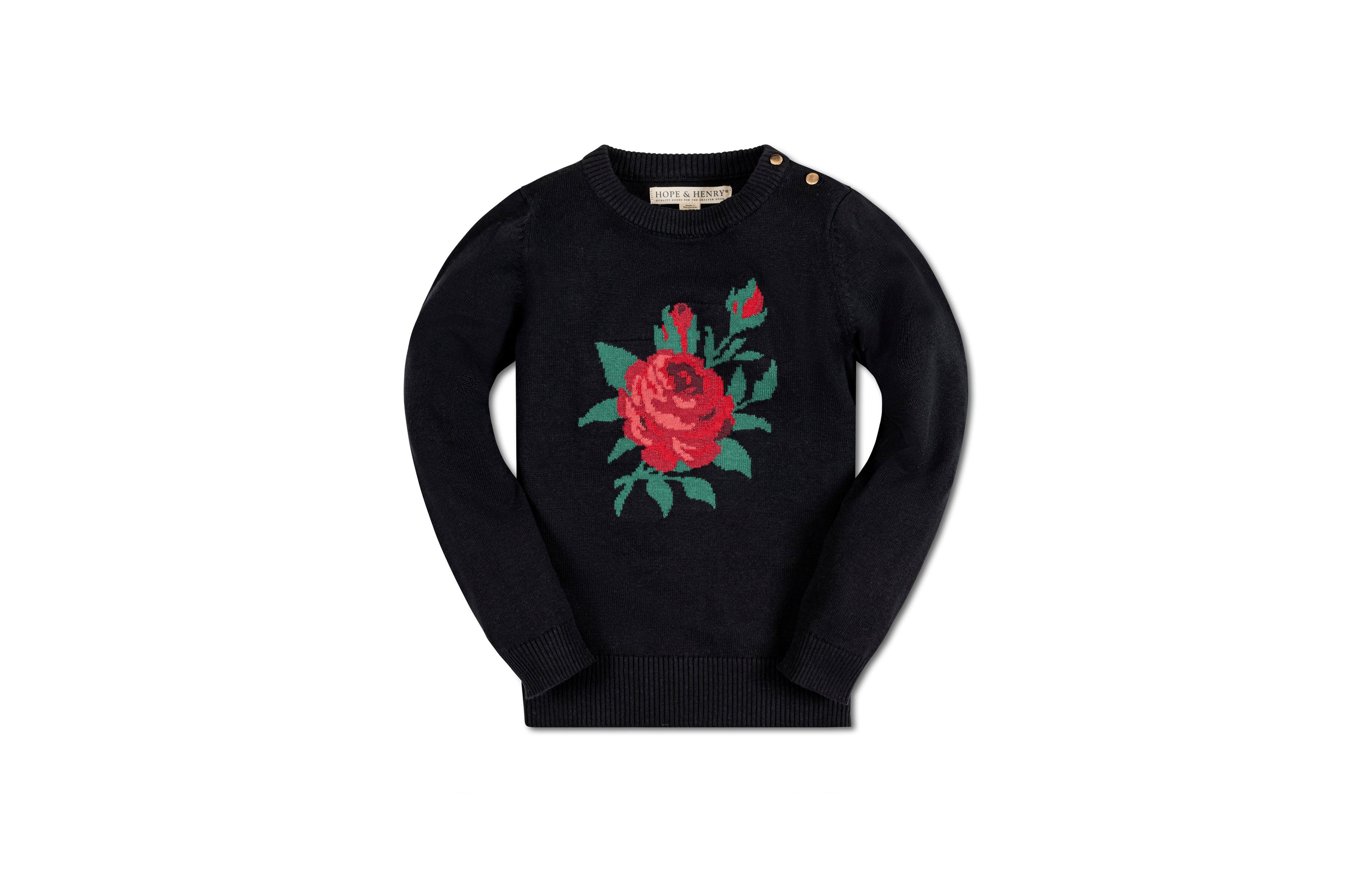 Hope & Henry Girls Long Sleeve Rose Intarsia Sweater
