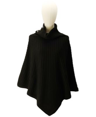 Women's Wide-Rib Button Turtleneck Poncho