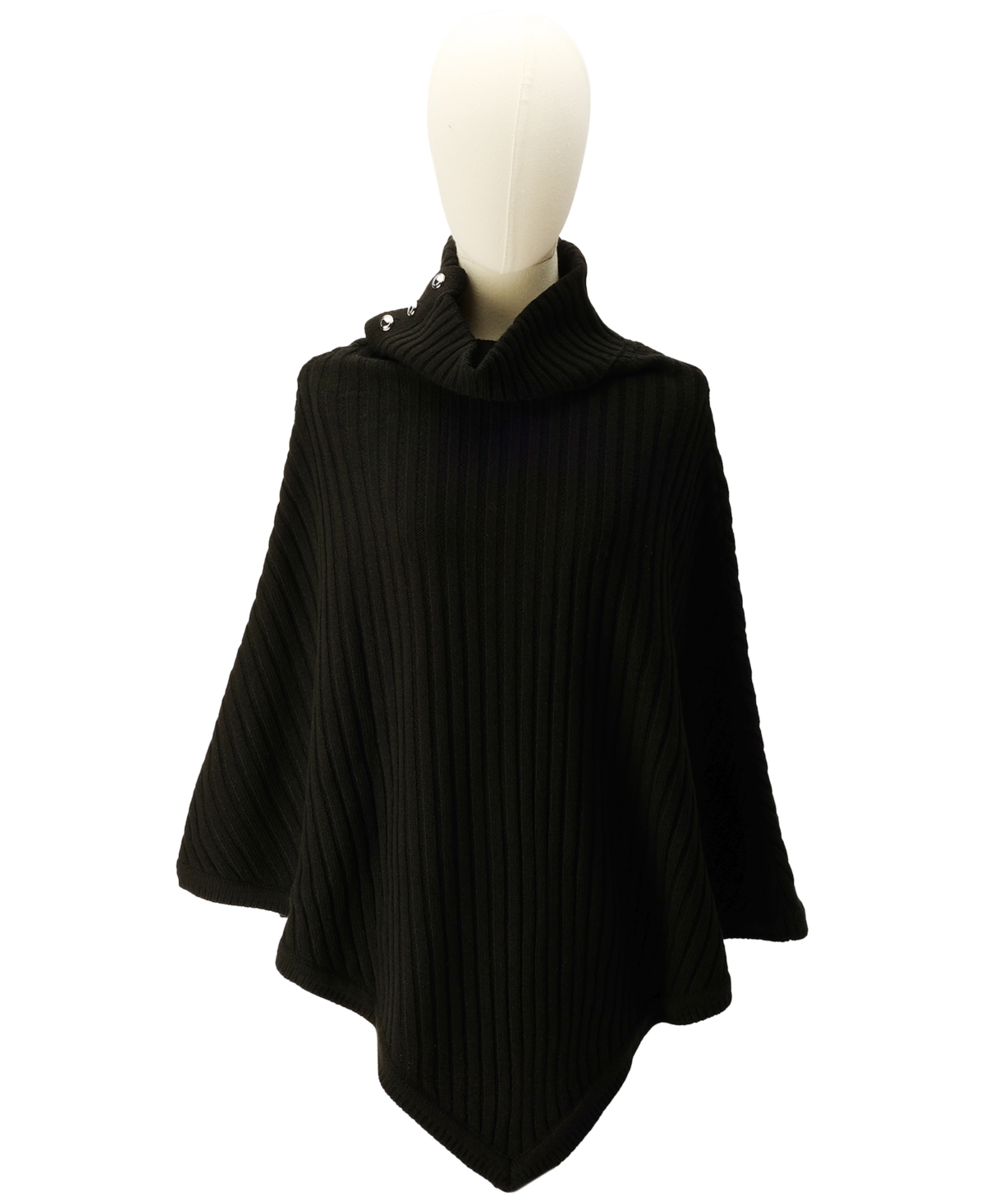 Michael Kors Michael  Women's Wide-rib Button Turtleneck Poncho In Black