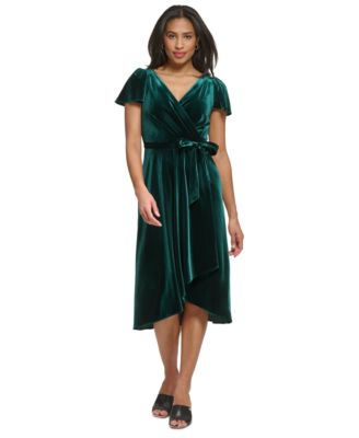 DKNY Women's Velvet V-Neck Flutter-Sleeve Midi Dress - Macy's