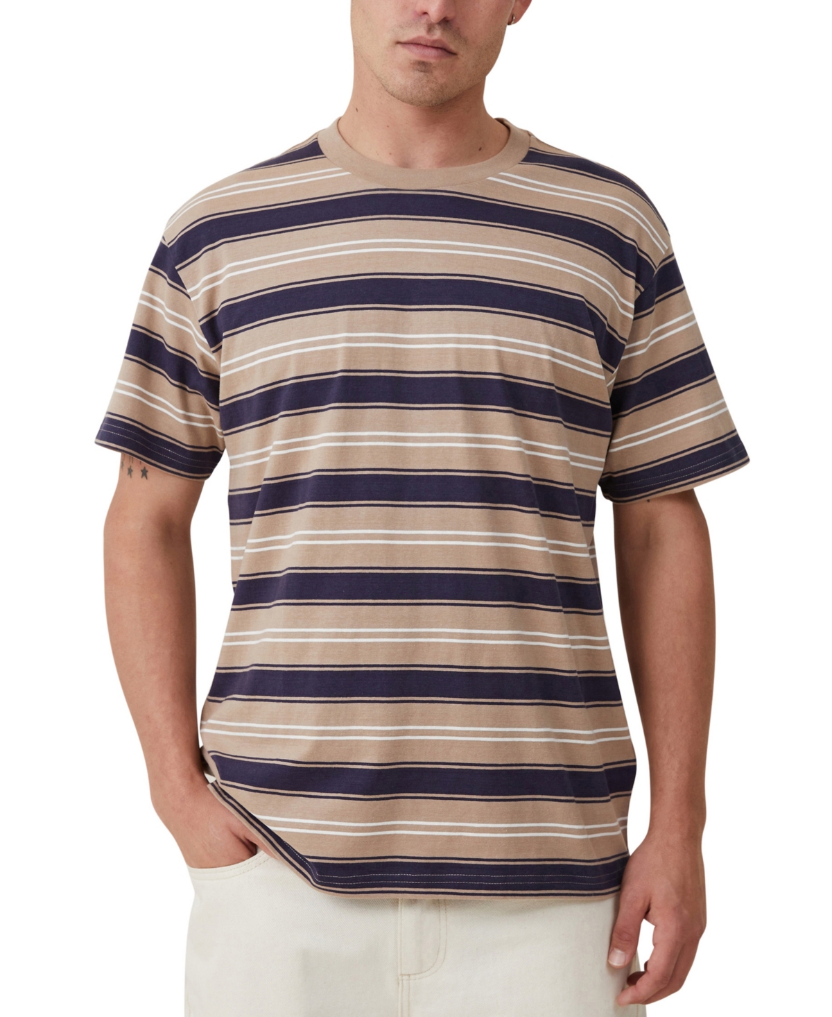 Cotton On Men's Loose Fit Stripe T-shirt In Taupe Everyday Stripe