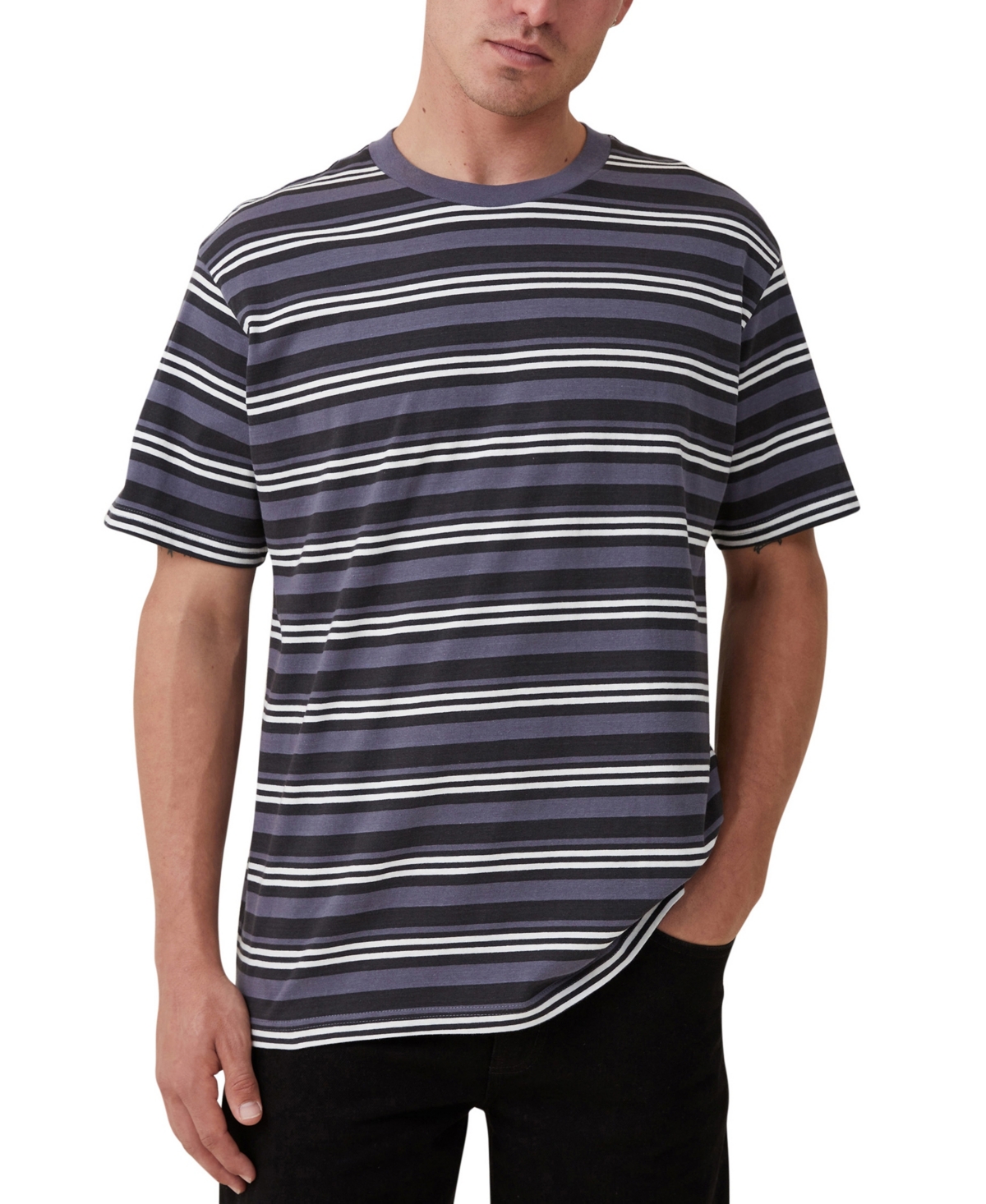 Cotton On Men's Loose Fit Stripe T-shirt In Washed Black Triple Stripe