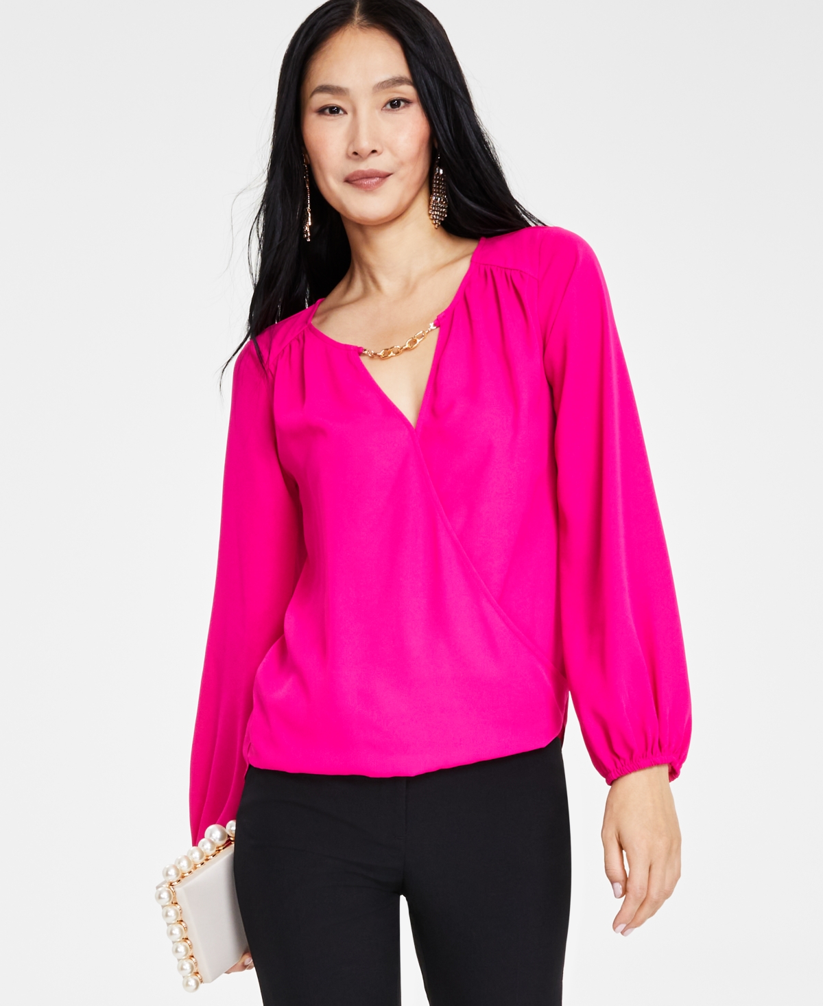 Inc International Concepts Women's Hardware-trim Surplice Blouse, Created For Macy's In Pink Tutu