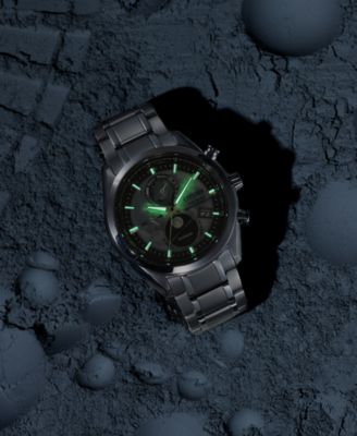 Men's Tsuki-yomi A-T Chronograph Sport Luxury Eco-Drive Silver-Tone Titanium Bracelet Watch 43mm