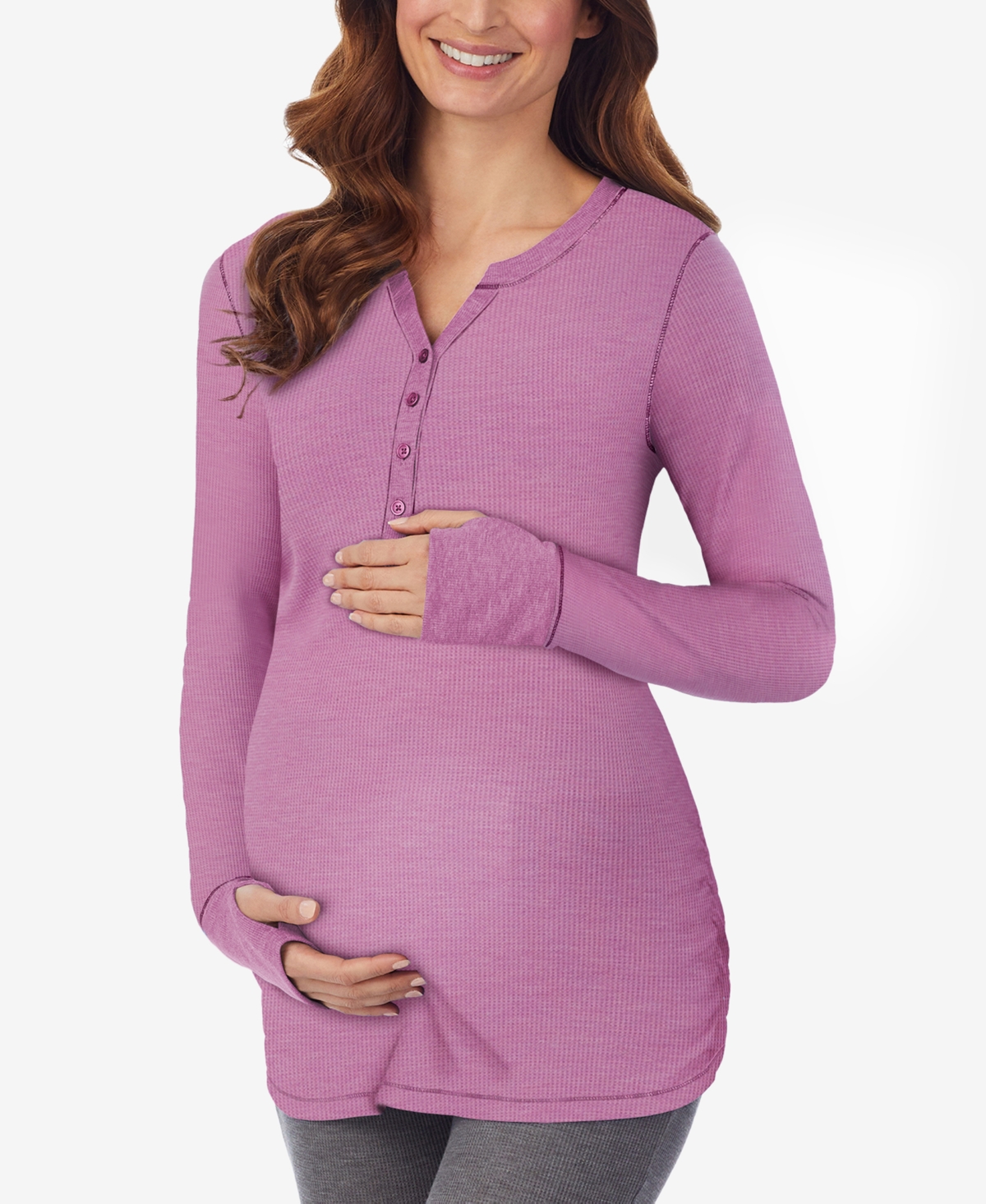 Cuddl Duds Petite Printed Thermal Henley Thumbhole Top In Mulberry Mist Heather ModeSens