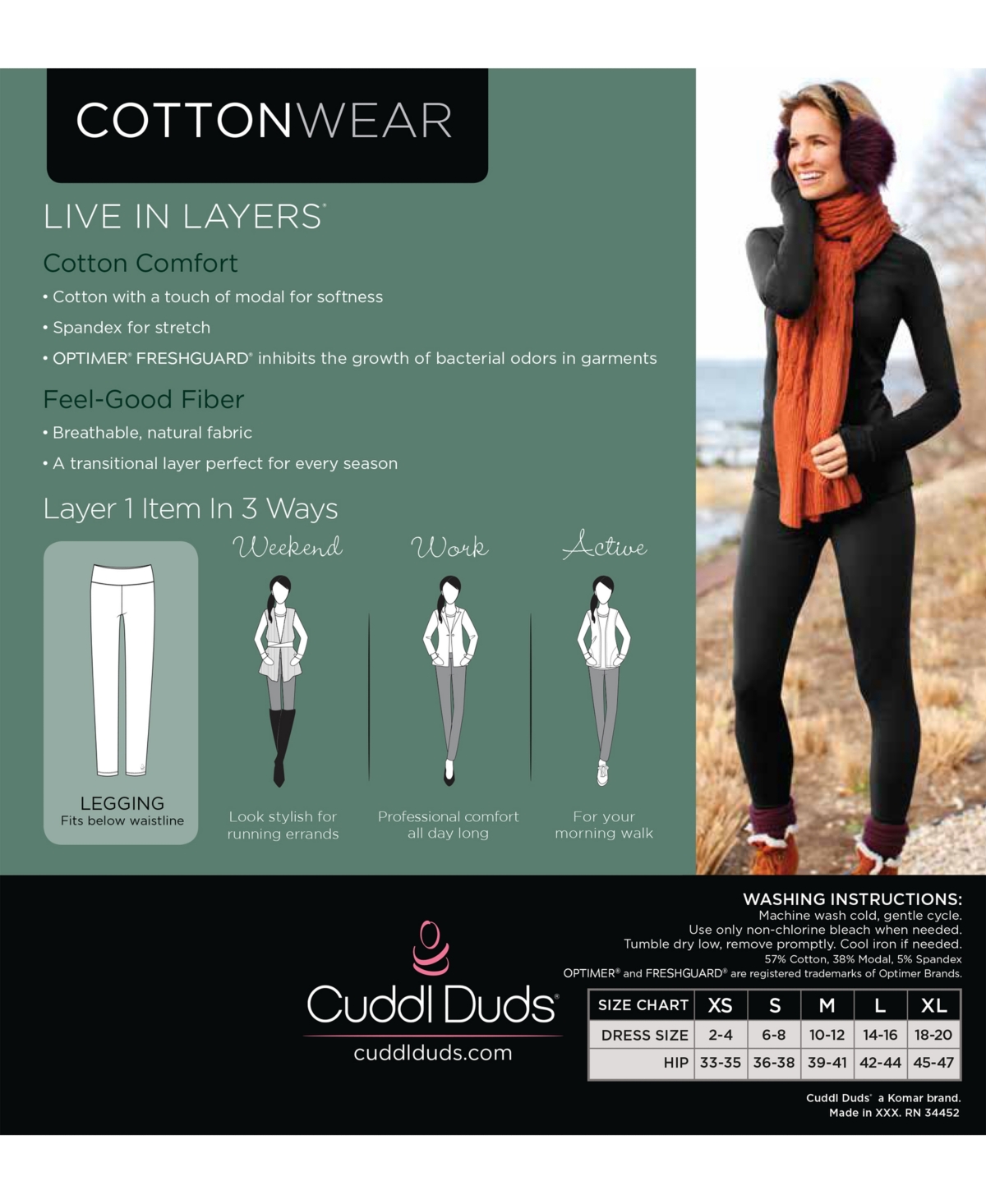 Shop Cuddl Duds Women's Cottonwear High-rise Wide-waist Leggings In Dark Charcoal Heather