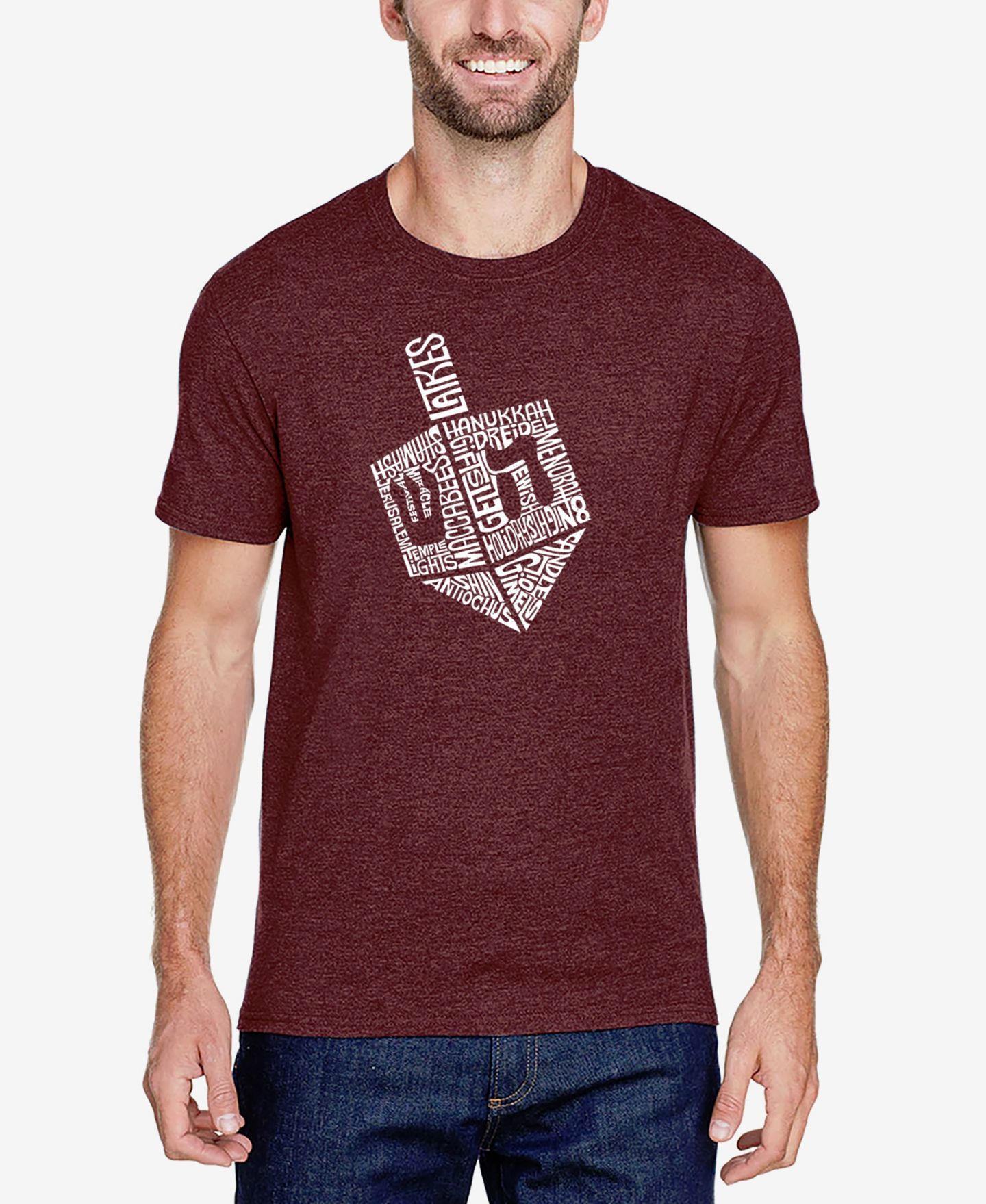 Мужская футболка LA Pop Art Cotton/Poly Blend Word Art - Hanukkah Dreidel, цвет: Бордовый — фото 1
