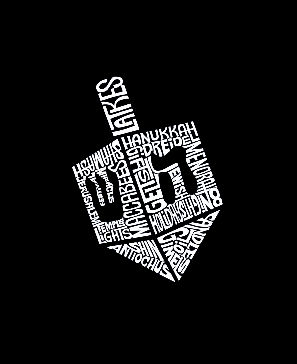 La Pop Art Men's Hanukkah Dreidel Word Art Hooded Sweatshirt