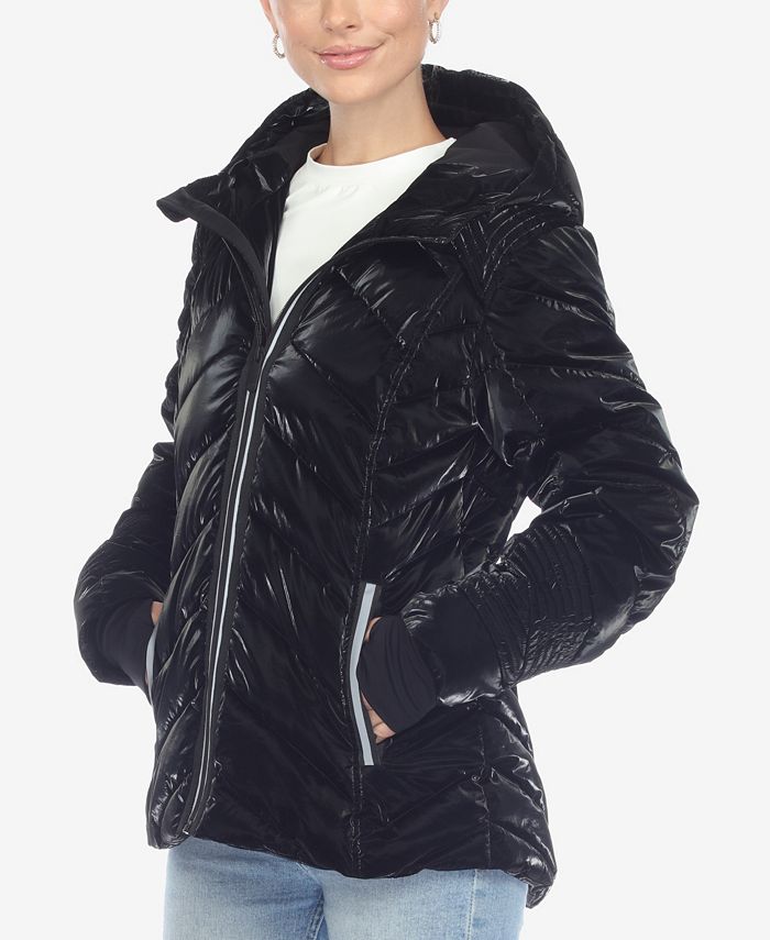 White Mark Women's Midweight Quilted Contrast with Thumbholes Hooded
