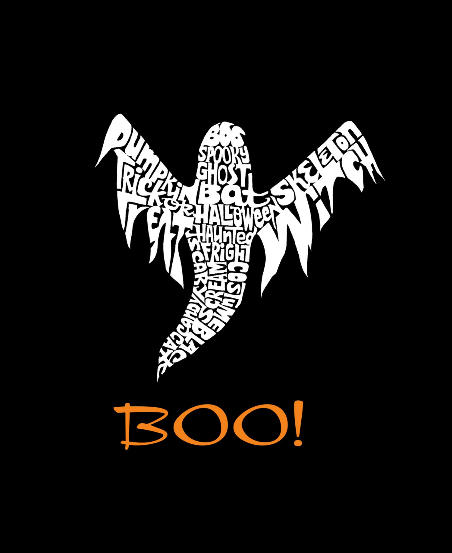 Men's Cotton/Poly Blend Word Art T-shirt - Halloween Ghost Boo!