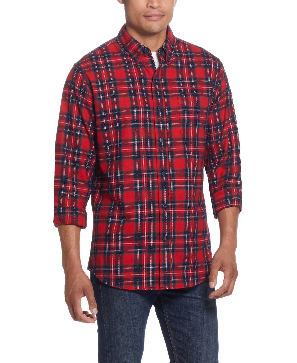 Men's Antique-Like Flannel Shirt - Red