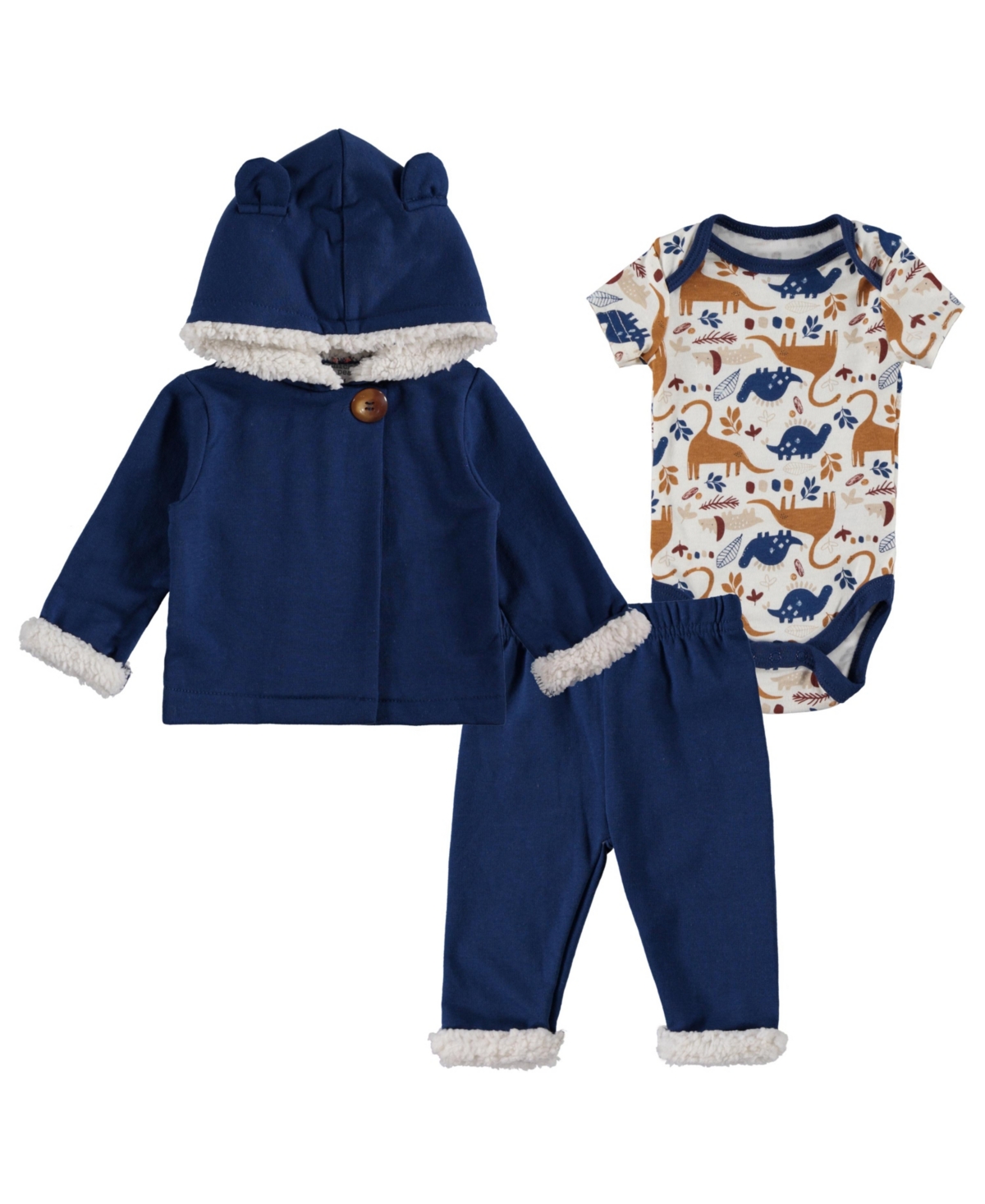 Chickpea Baby Boys Bodysuit, Sherpa-lined Jacket And Pant, 3 Piece Set In Navy