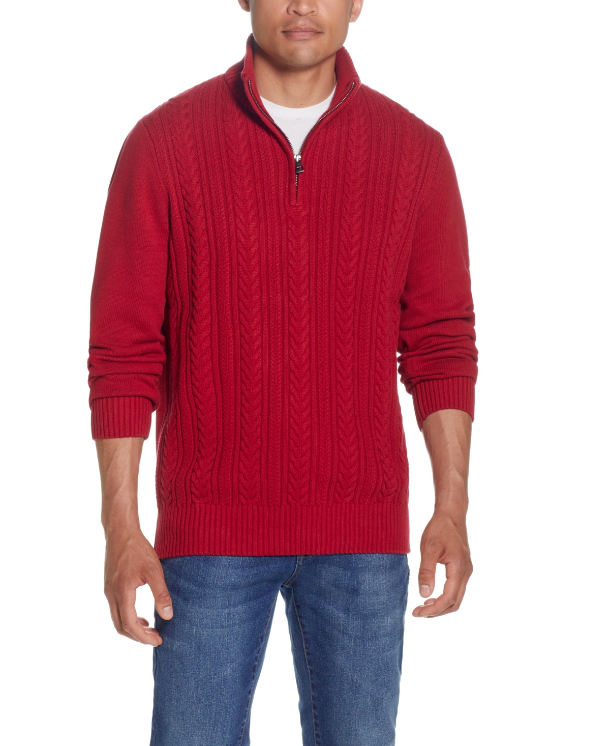 Men's Cable-Knit Quarter-Zip Sweater - Dark Red