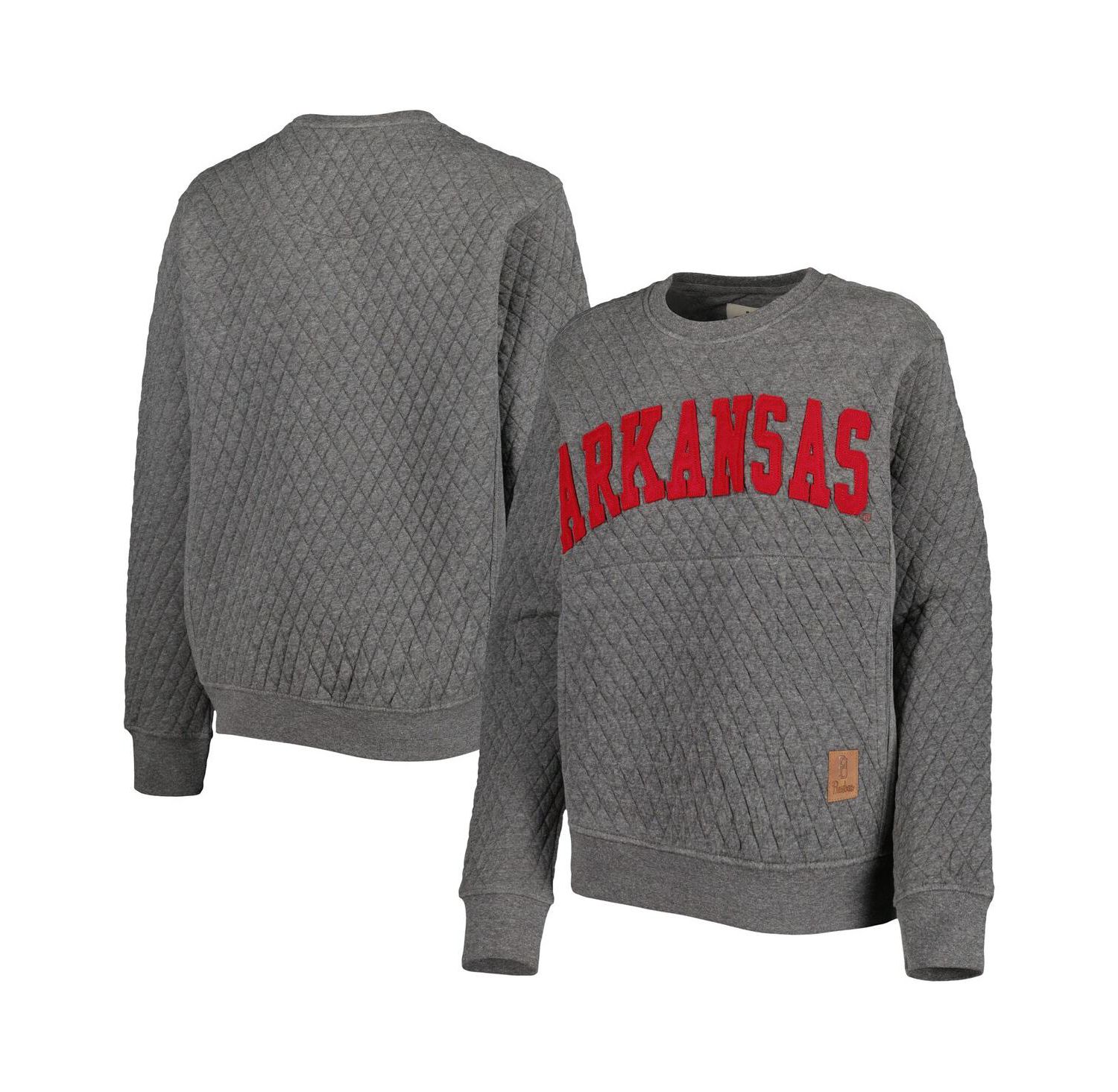 Women's Heather Charcoal Arkansas Razorbacks Moose Quilted Pullover Sweatshirt
