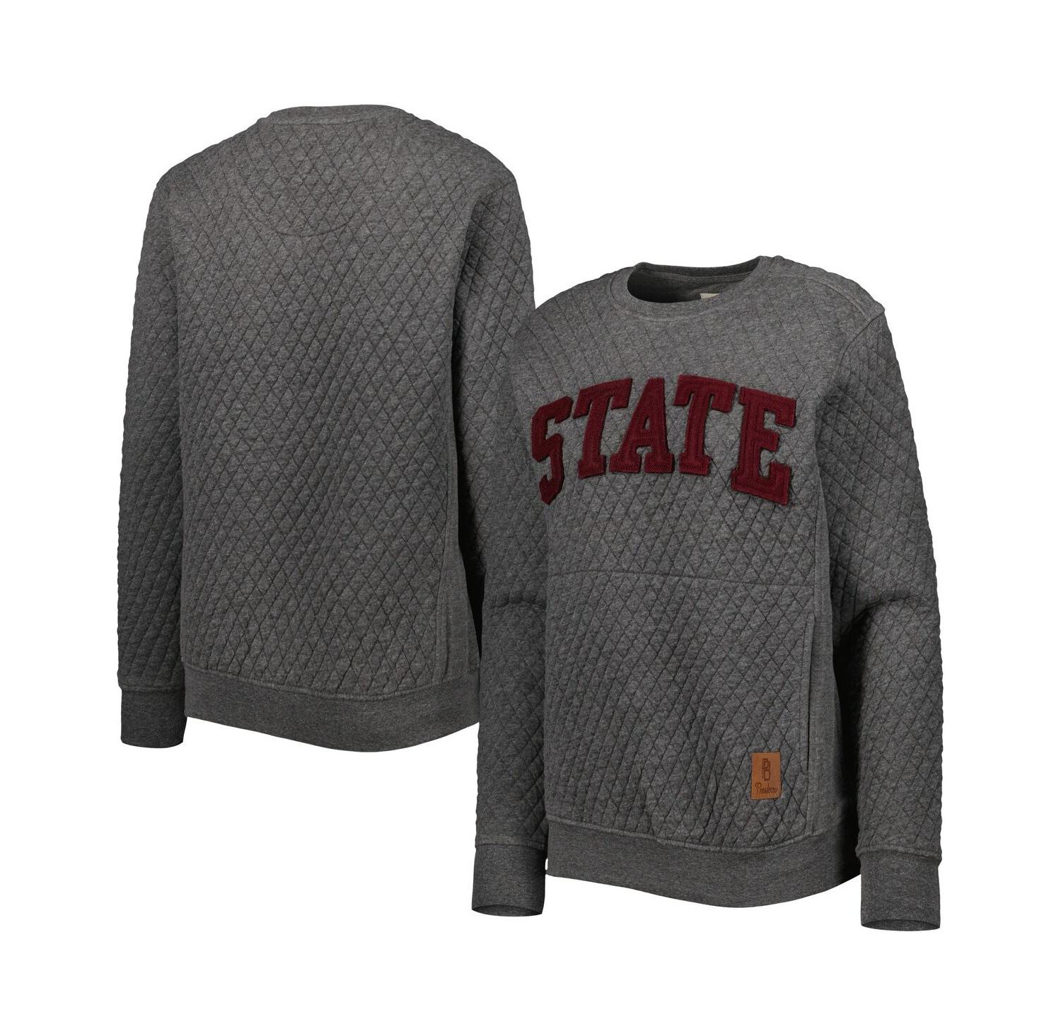 Women's Heather Charcoal Mississippi State Bulldogs Moose Quilted Pullover Sweatshirt