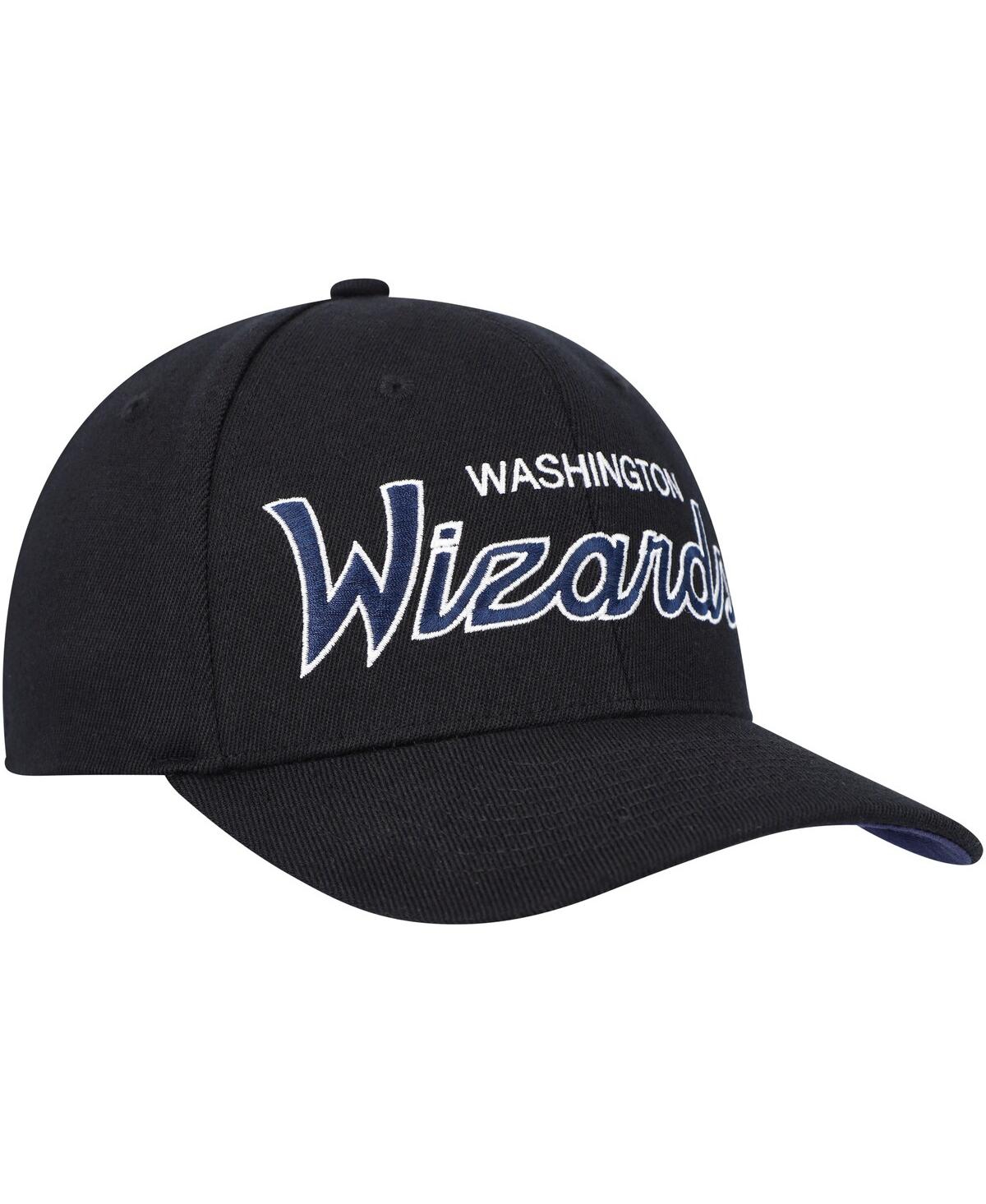 Mitchell & Ness Men's  Black Washington Wizards Hardwood Classics Script 2.0 Snapback Hat In Black