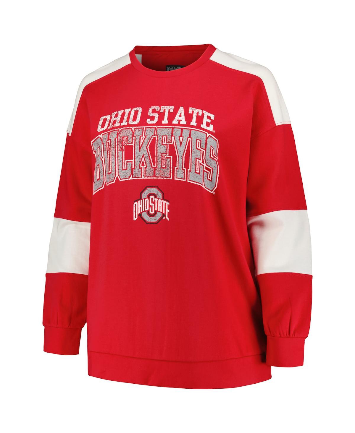 Shop Profile Women's  Scarlet Ohio State Buckeyes Plus Size Striped Pullover Sweatshirt