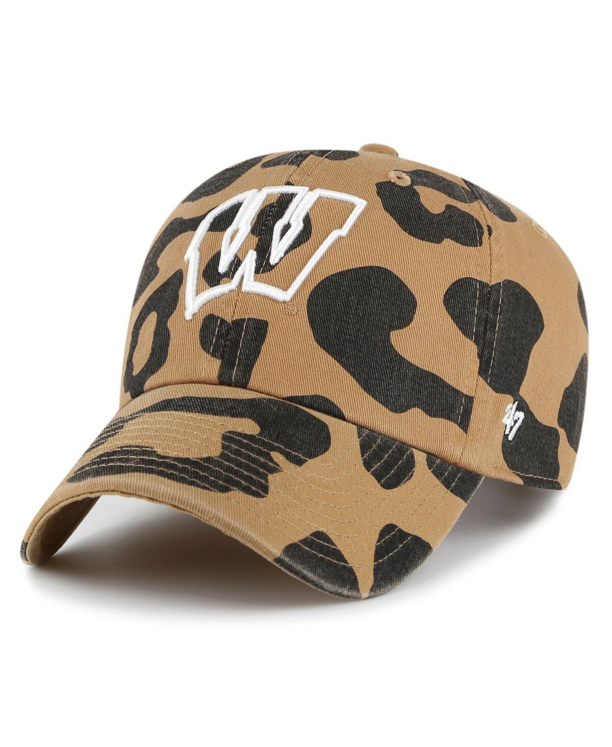 47 Brand Women's ' Wisconsin Badgers Rosette Leopard Clean Up Adjustable Hat In Brown