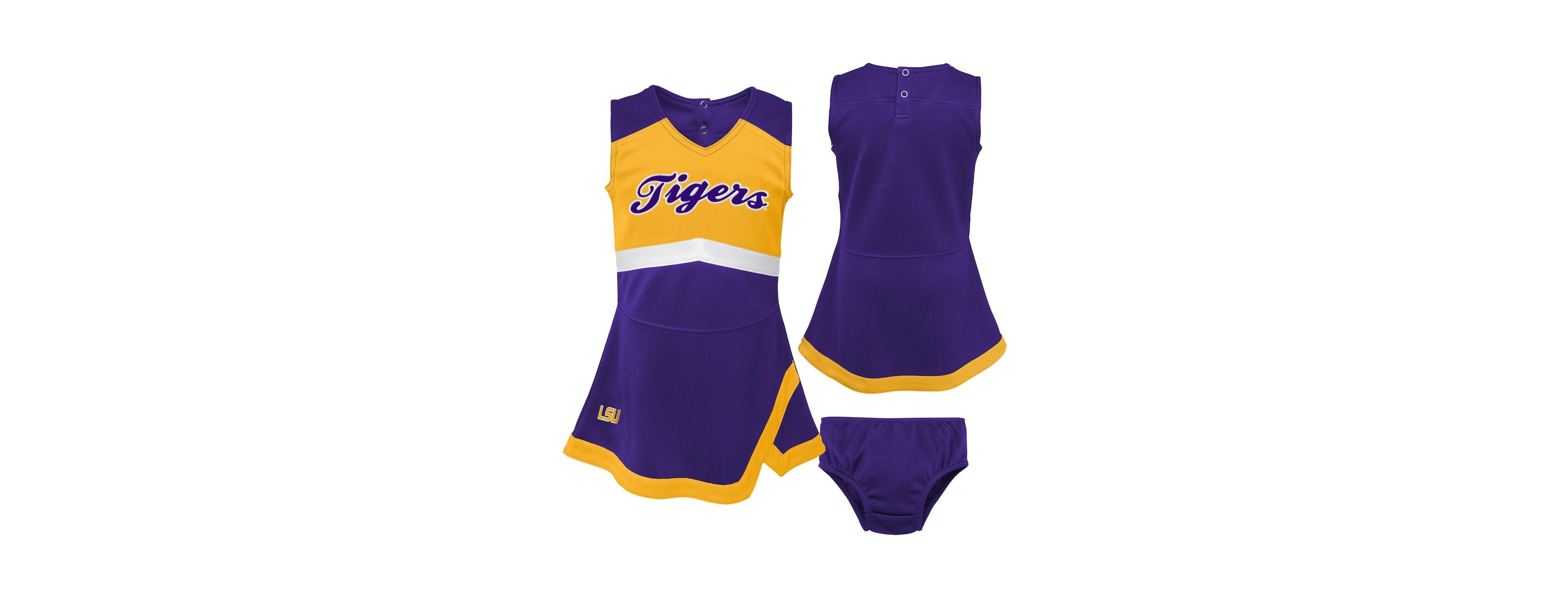Girls Toddler Purple, Gold Lsu Tigers Two-Piece Cheer Captain Jumper Dress and Bloomers Set