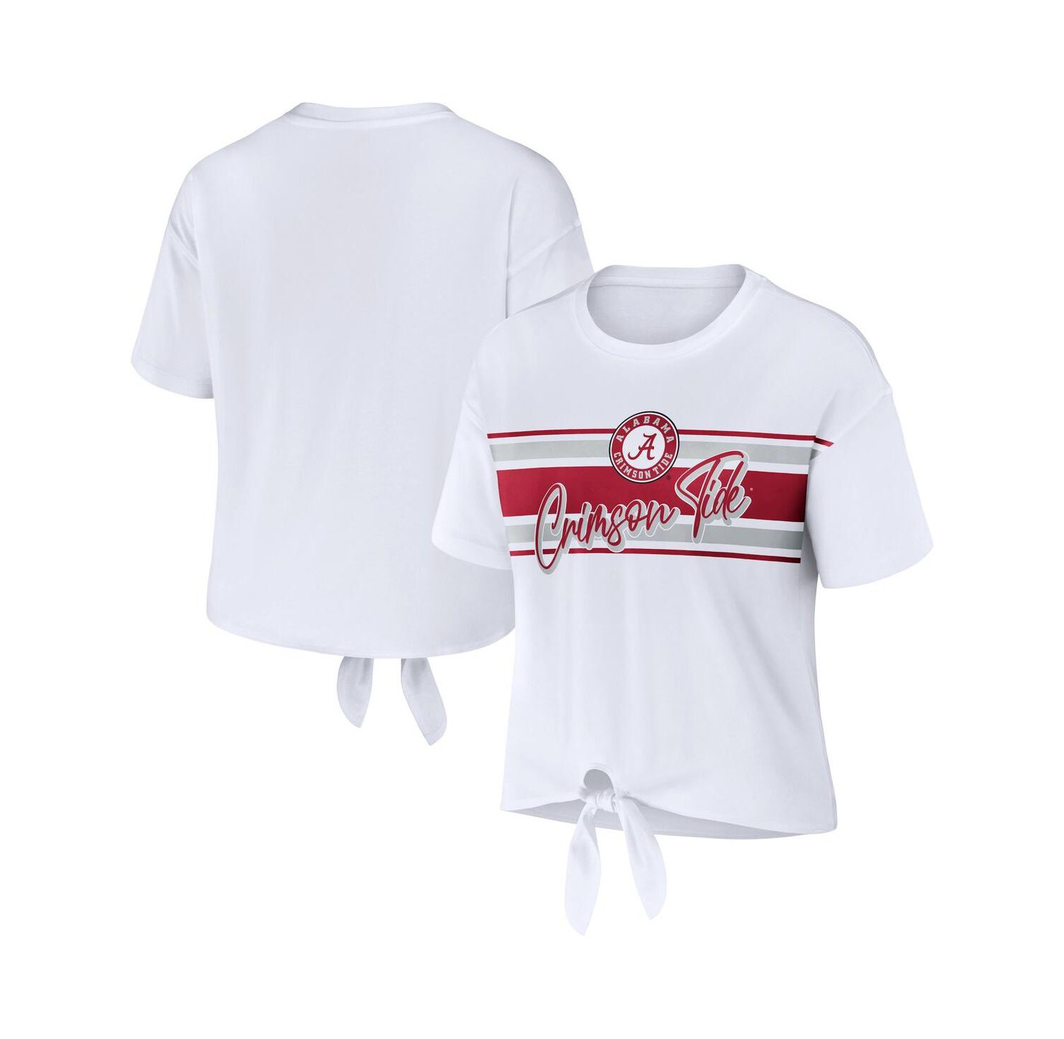 Women's White Alabama Crimson Tide Striped Front Knot Cropped T-shirt