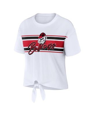 Women's White Georgia Bulldogs Striped Front Knot Cropped T-shirt
