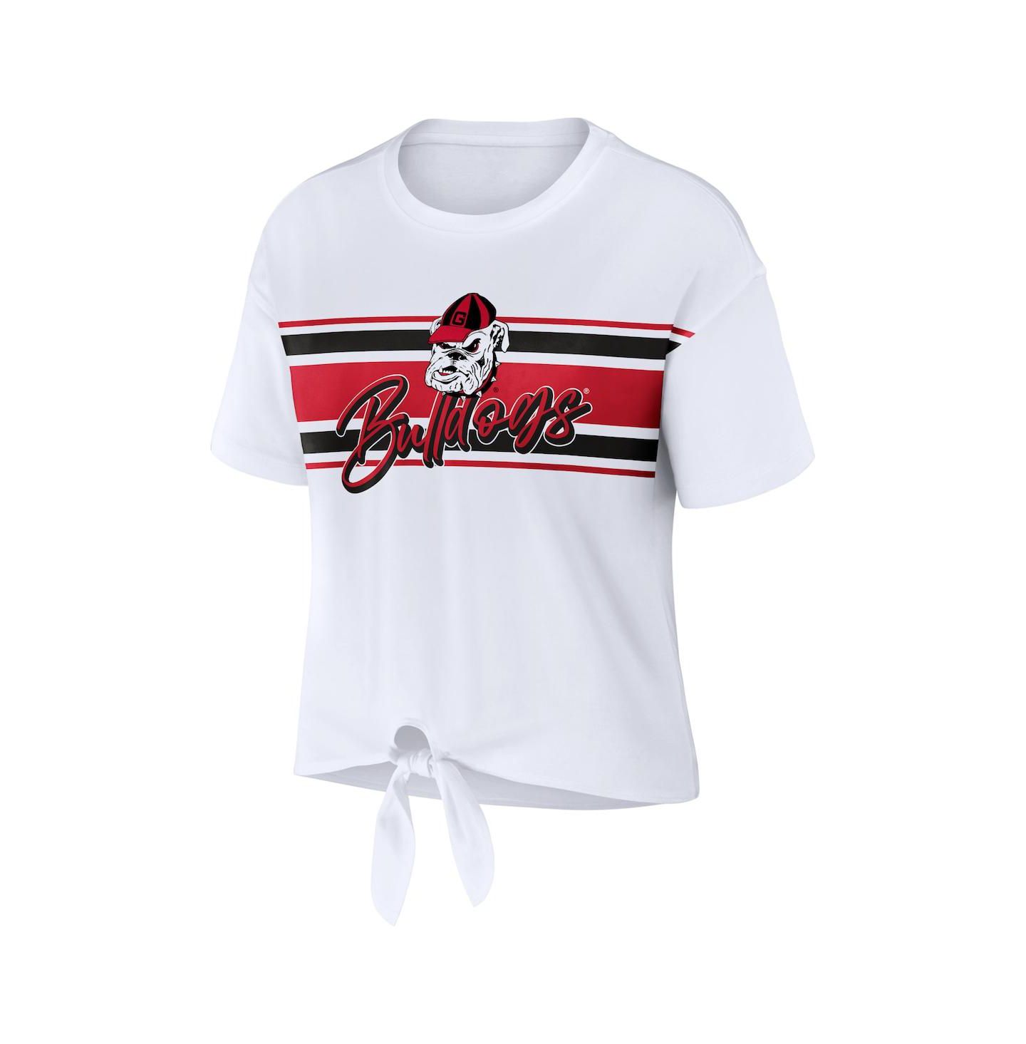 Женская футболка WEAR by Erin Andrews White Georgia Bulldogs Striped Front Knot Cropped — фото 2