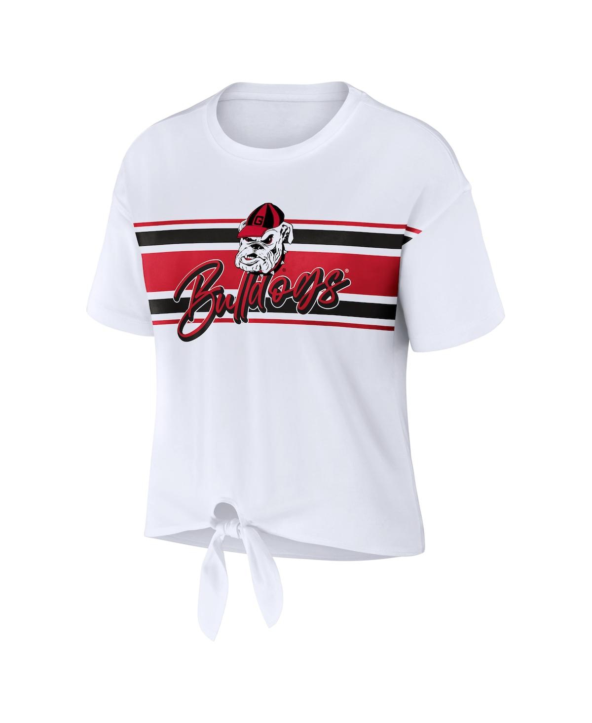 Shop Wear By Erin Andrews Women's  White Georgia Bulldogs Striped Front Knot Cropped T-shirt