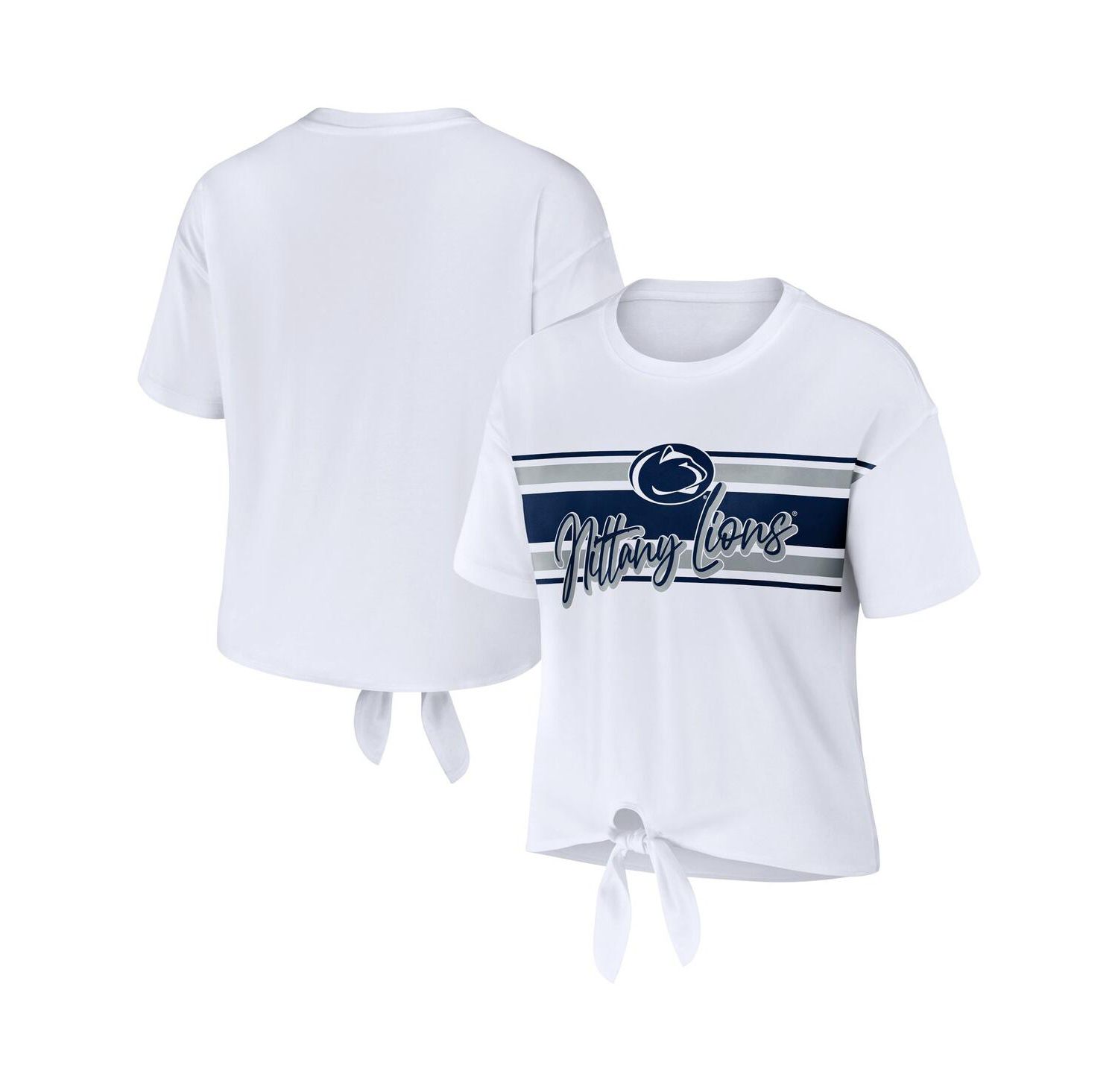 Women's White Penn State Nittany Lions Striped Front Knot Cropped T-shirt