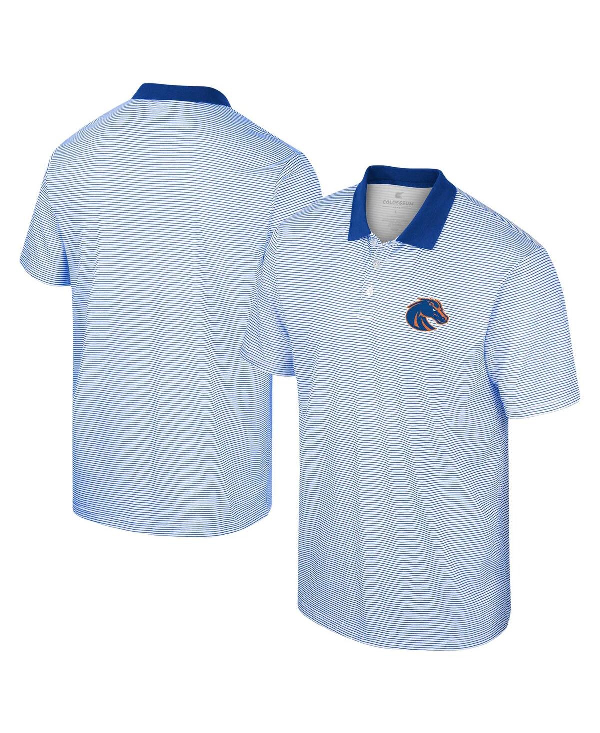 Colosseum Men's  White, Royal Boise State Broncos Print Stripe Polo Shirt In White,royal