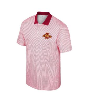 Men's White, Cardinal Iowa State Cyclones Print Stripe Polo Shirt