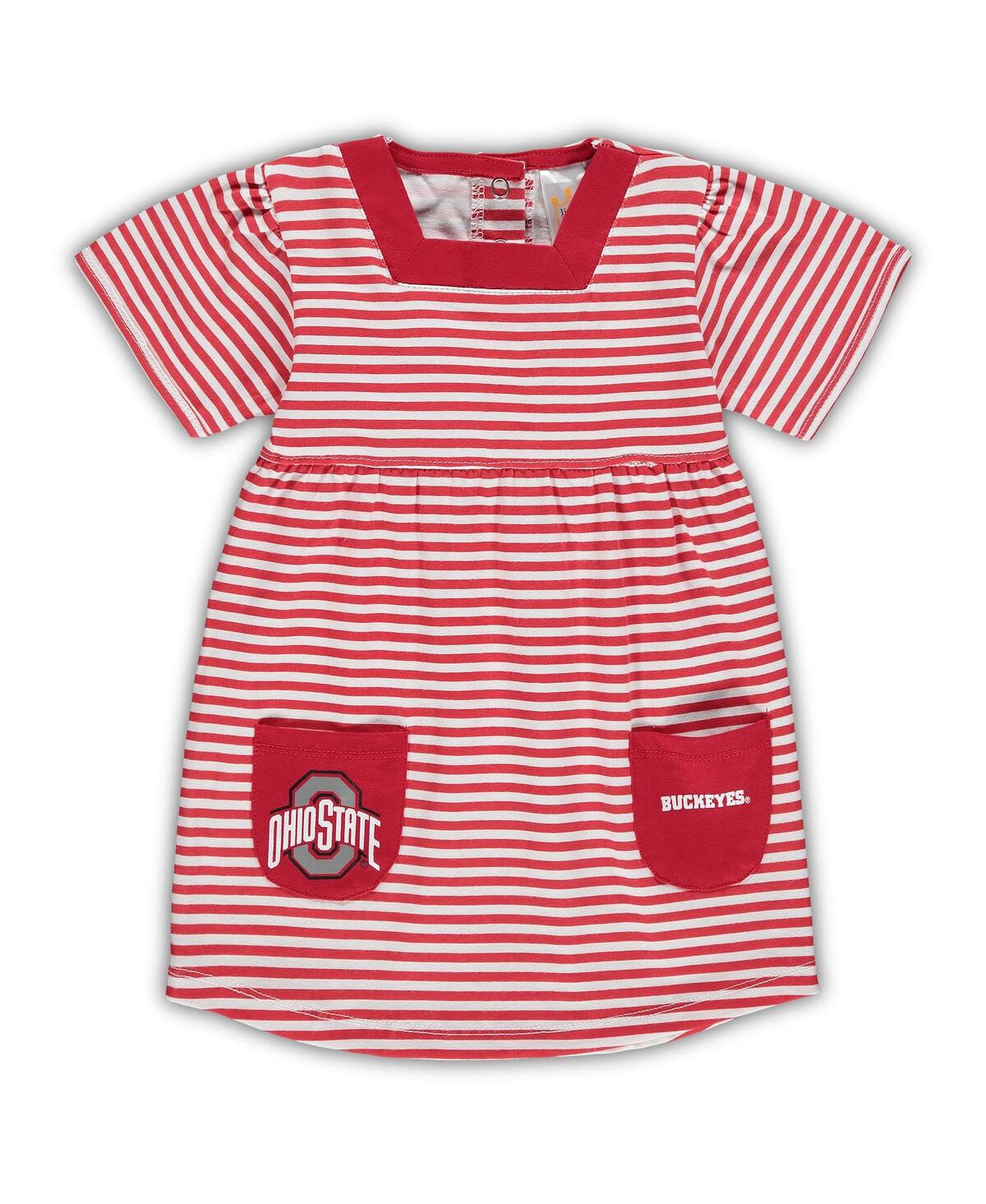 Little King Apparel Girl's Toddler Scarlet Ohio State Buckeyes Striped Dress With Pockets In Scarlet