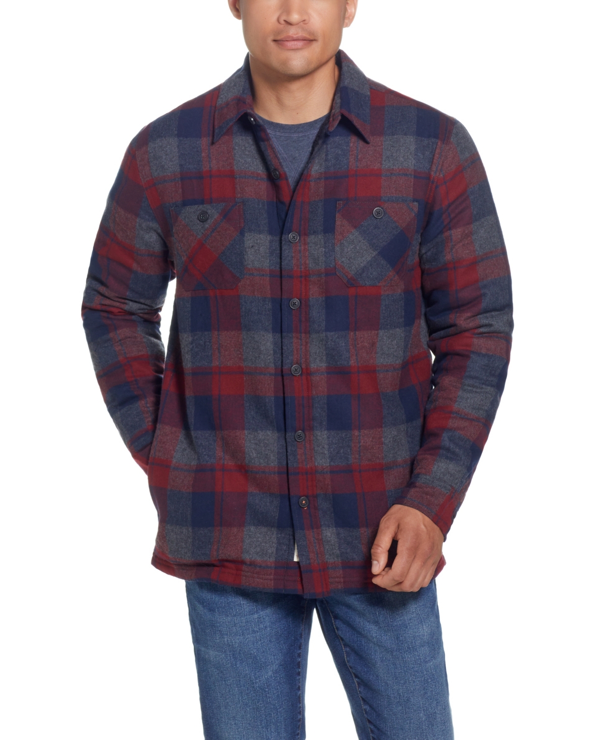 Men's Sherpa Lined Flannel Shirt Jacket - Red Dahlia