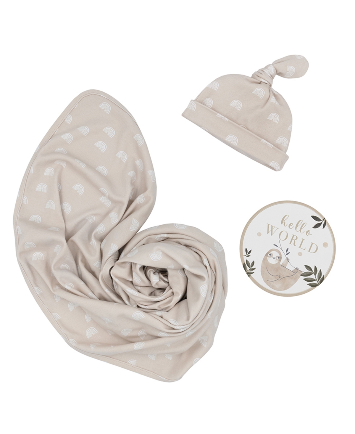 Living Textiles Baby Boys Or Baby Girls Hello World Gift Set, 3 Piece In Taupe