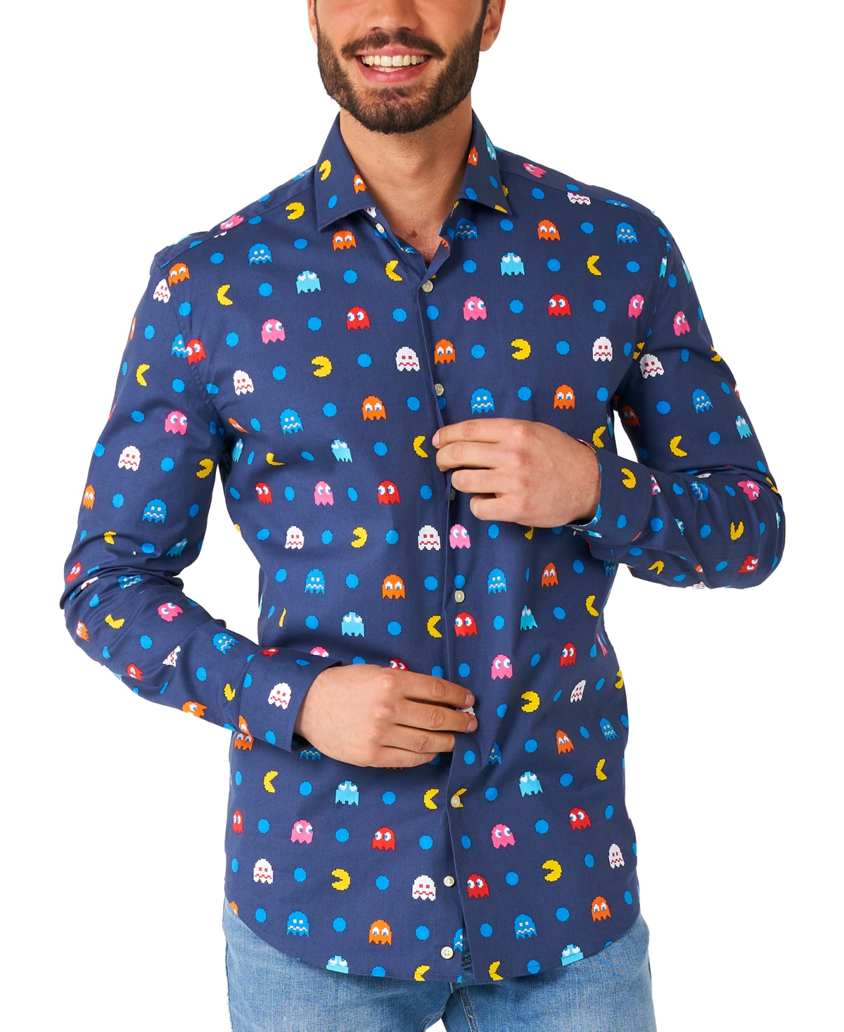 Men's Long-Sleeve Pac-Man Graphic Shirt - Blue