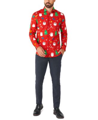 Men's Festivity Red Shirt - Perfect For Christmas - Xmas Parties - Including 1 Button-Up Shirt - Red - Long sleeve