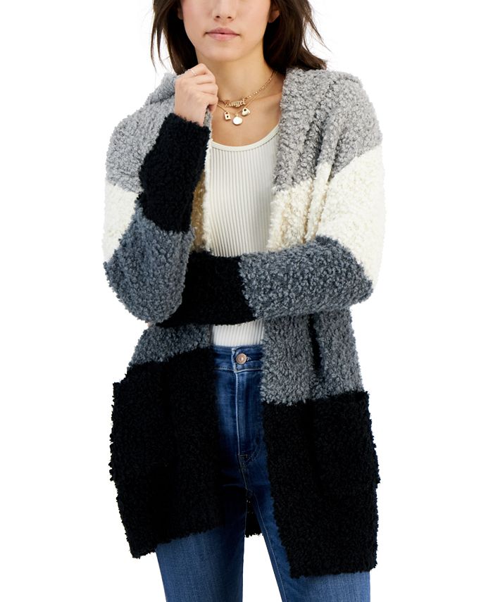 Hippie Rose Juniors' Popcorn Hooded Open-Front Cardigan