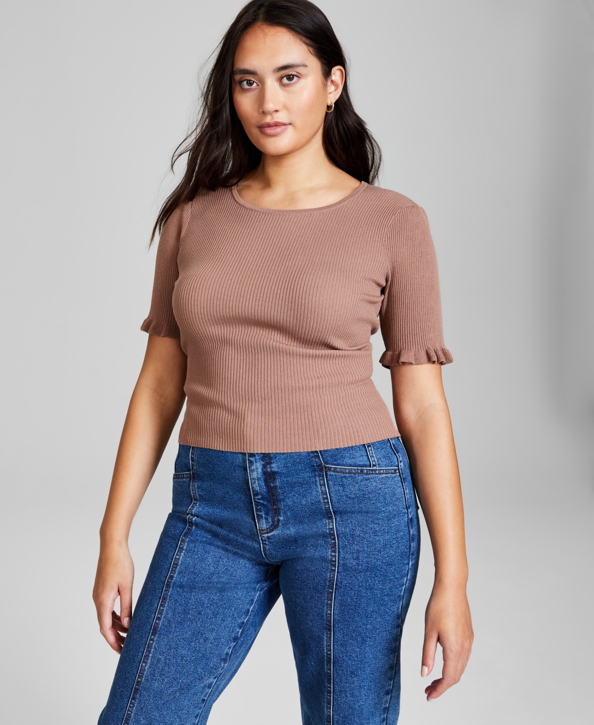 And Now This Women's Crewneck Short-sleeve Sweater, Created For Macy's In Almond